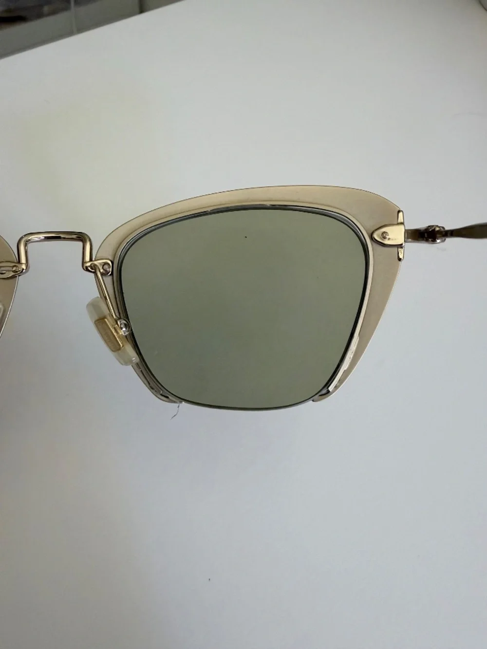 Miu Miu Sage Green Cats Eye Metal Frame Glasses Gold Hardware Modern Lightweight